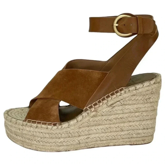 Marc Fisher LTD Abacia Tan Leather Espadrille Womens Platform Sandals 9M - Picture 2 of 15